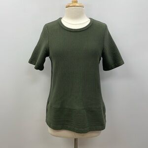 Boden Hattie Ribbed Knit Crewneck Short Sleeve Relaxed Shirt Green 12